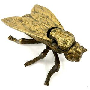 Vintage 4 inch Brass Fly Ashtray Hinged Wings Wasp Bug Insect MCM Patina Trinket
